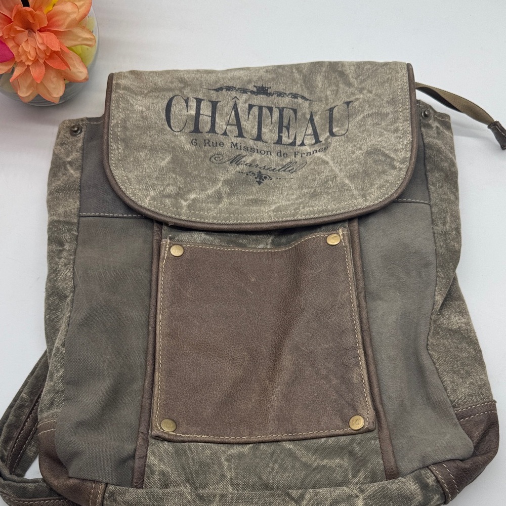 Myra Bag Chateau Vintage-Style Gray and Brown Backpack MCB9341